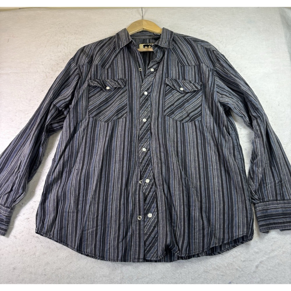 Vintage Western Trails Men XL Western Pearl Snap Shirt Striped Gray Cowboy Rodeo